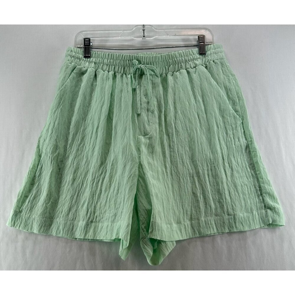 House of Harlow 1960 Crinkle Shorts Women L Drawstring Waist Relaxed Light Green